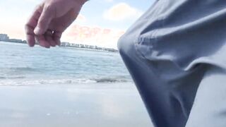 Jerking off on public beach-Big Cum Shot-Hairy Bear