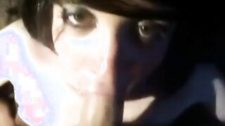 Sexy crossdresser gives a deep blowjob