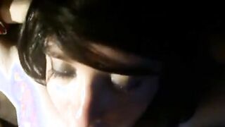 Sexy crossdresser gives a deep blowjob