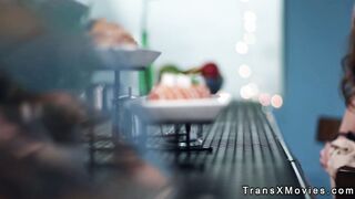 Beardy man fucking shemale barista