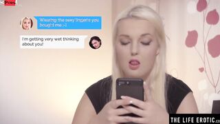 Cute blonde sexts her mistress while riding her sex sex toy hard