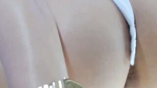 Spreading her tight pussy and ass for a rimjob