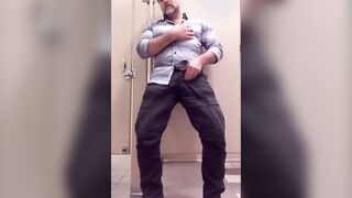 Bear Jerking Off at Work in Restoom