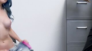 Blue haired teen thief has to fuck a cop