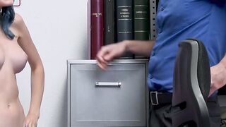 Blue haired teen thief has to fuck a cop