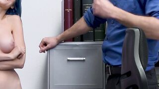 Blue haired teen thief has to fuck a cop
