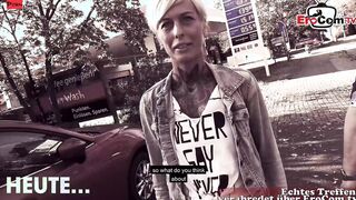 Slender blonde german tattoo mom flirt on street and pickup
