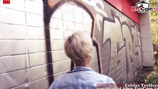 Slender blonde german tattoo mom flirt on street and pickup