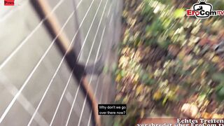 Slender blonde german tattoo mom flirt on street and pickup