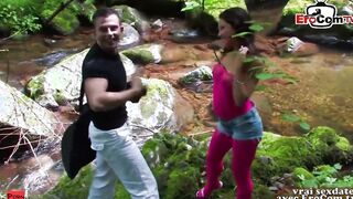 Thin French dark hair teenagers yo getting outside anal in small booty