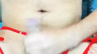 Wild Shemale With Long Hair Jerking Her Cock