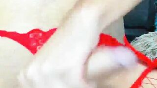Wild Shemale With Long Hair Jerking Her Cock