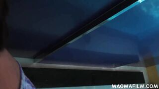 Excited dark haired wife getting mouth cumfilled