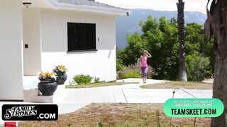 Family Grind - Foxy Blonde Stepmom Seduced And Fuck Her Stepson Inside Front Of Her Husband