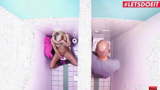 FREAKY HOSTEL - Barely Legal Blonde Fucks Stranger Into The Restroom