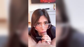 Redhead babe wearing glass gives best blowjob