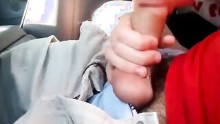 Blowing a friend in the car and he cums in my mouth 2