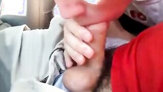 Blowing a friend in the car and he cums in my mouth 2
