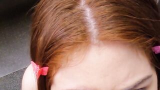 Redhead teen thief begging on a big cock