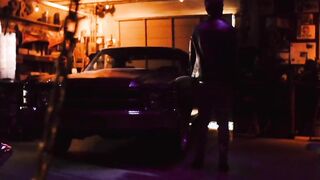Man fucking busty blonde in chop shop