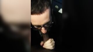 Hot bearded guy sucking guy in public restroom