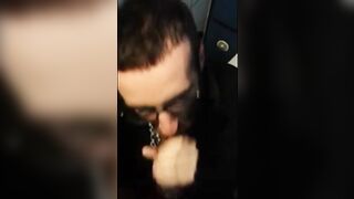 Hot bearded guy sucking guy in public restroom
