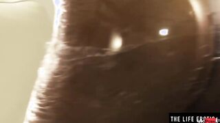 Dirty Cutie blonde tears off the plastic wrap encasing her dripping twat