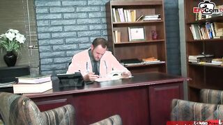 Blonde Nurse with long tits seduce the doctor into his