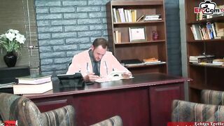 Blonde Nurse with long tits seduce the doctor in his office