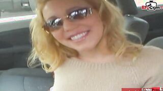Blonde slut with small hooters pick up for her first