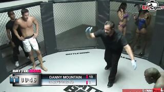 Dark Haired slut with gigantic titties fucking a boxer in the