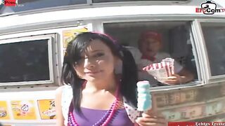 Small titted teens Girl into rollerblades pick up for car