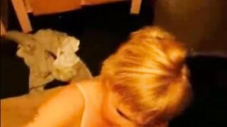 Blonde milf sucking huge dick and get big facial