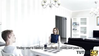 TUTOR4K. Boy deletes tutors dress and harshly fool around with old woman