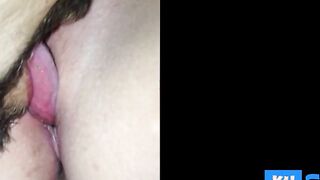 Wet pussy being licked close up