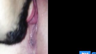 Wet pussy being licked close up