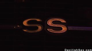 Shaved pussy busty mechanic fucked