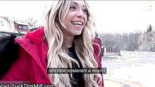 Public agent picks up sexy French babe Jennifer Amilton and fucks her for money