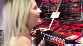 Petite Blonde babe Kate Bloom Goes For Carousel Riding Then Riding Cock