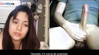 Horny brunette reaction to a stranger with huge cock