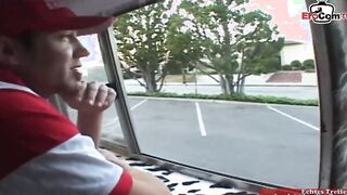Thin blonde cheerleader barely legal pick up for sex into a