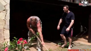 Dark Haired oriental skank in an outdoor anal threesome