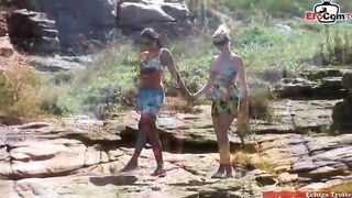 Outdoor lesbian sex with a huge tit blonde and a dark hair slut
