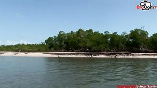 Skinny red haired women with small titties fucks at the beach