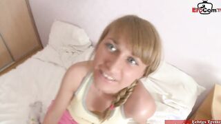 Blonde women with natural titted shoots her first porn