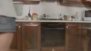 Small ass from a slender cunt with mouth banged! into the kitchen