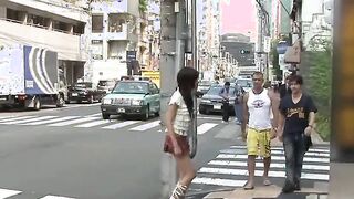 Hairy thin Asian 19 yo into a mini skirt fucks into