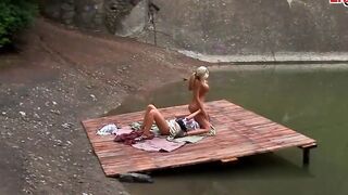 Slender dark haired cunt with mouth and a skinny huge boobed blonde during lesbian sex
