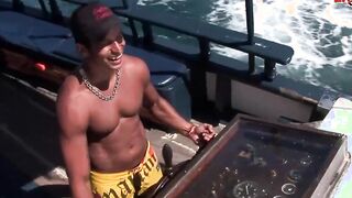 Huge Tit african haired women fucks on a boat in an anal three way
