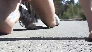 Jacking and cumming on a bridge over the highway